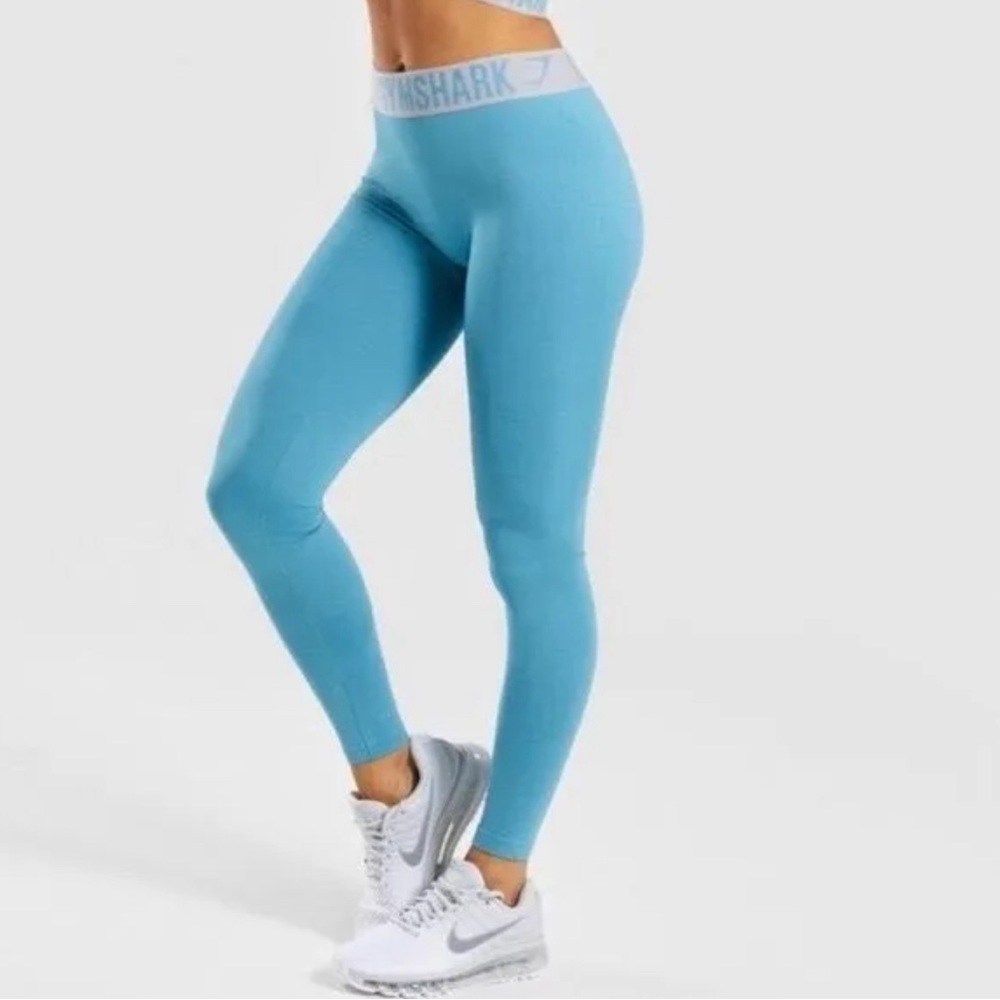 Gymshark sz Small fit seamless Leggings teal blue logo gym active bottoms run